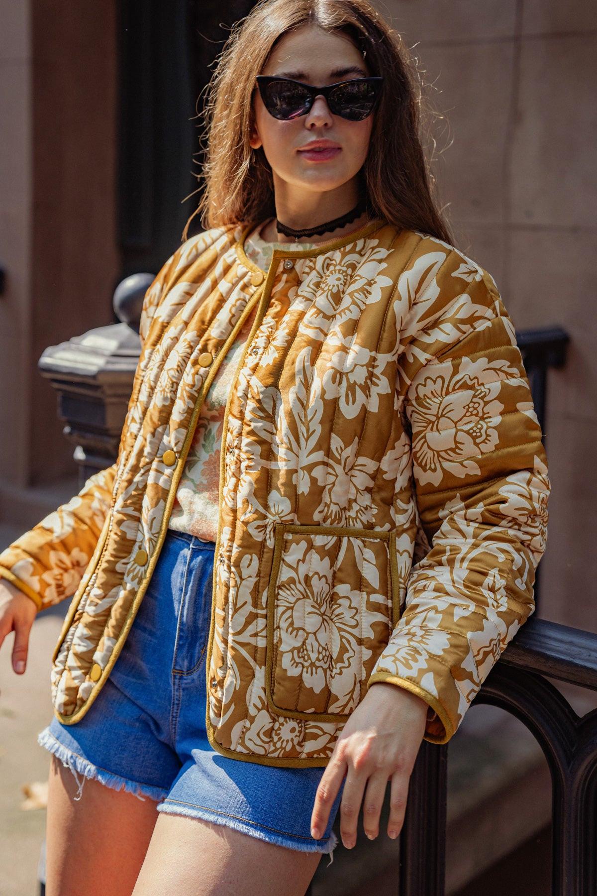 Totally Convinced Woven Puff Jacket Lightweight Printed With Pockets