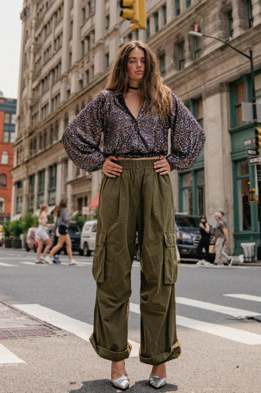 Incredible Moments Woven Cargo Pants With Elastic Waist And Wide Leg Outdoor