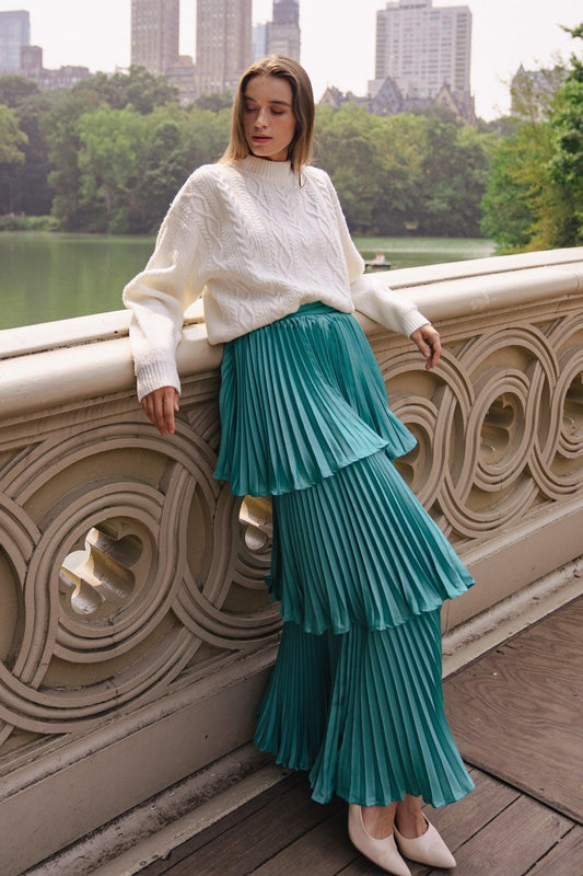 In Love With Me Woven Skirt Solid Color With Pleated Layers And Side Zipper