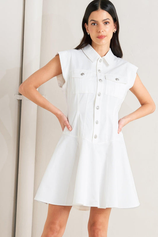 CONFIDENTLY YOURS WHITE WOVEN MINI DRESS