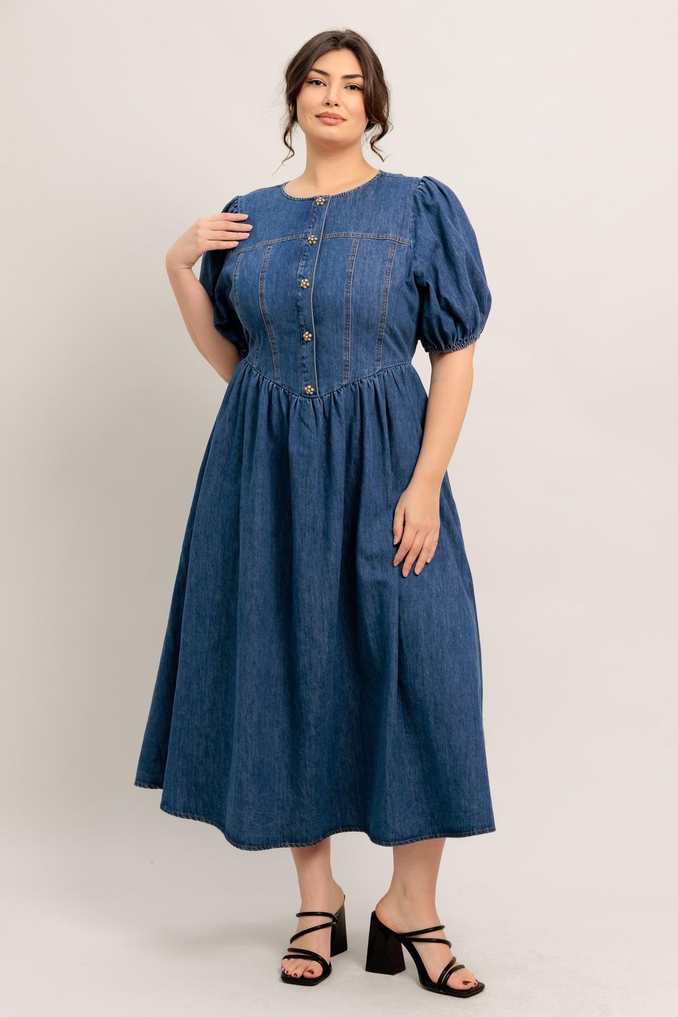 MIDDAY IN BLUE DENIM MIDI DRESS