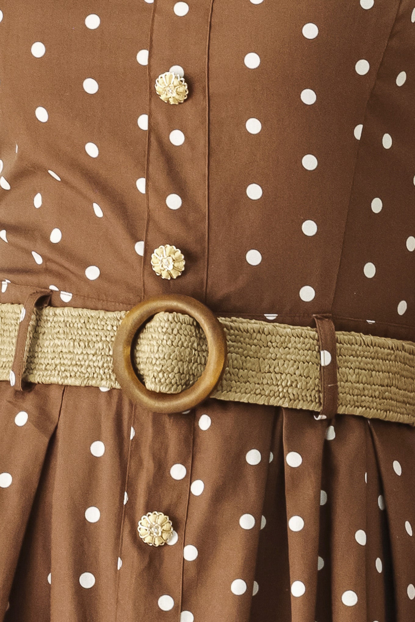 Parisian Dot Woven Midi Dress With Button Down Belt