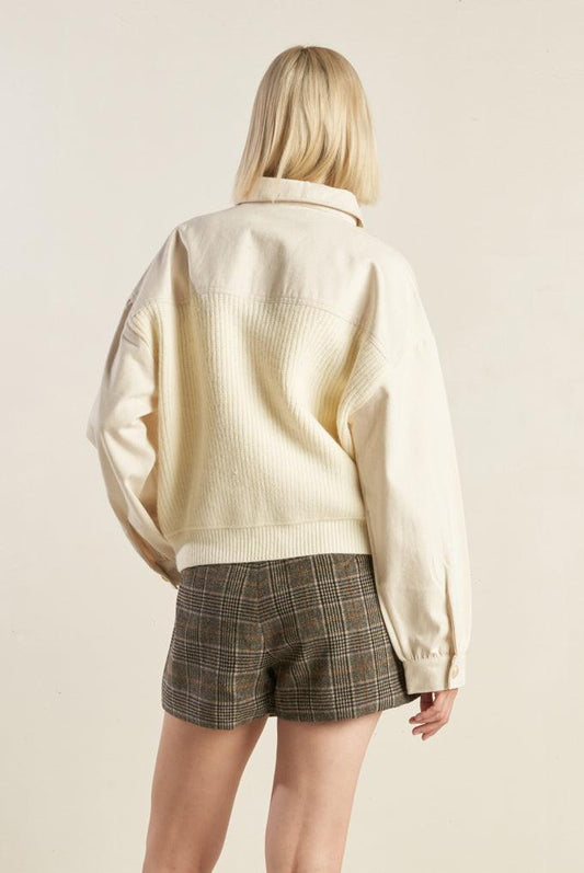 Go-Getter Girl Sweater Twill Jacket in cream, view 2 — Soul Flow Apparel