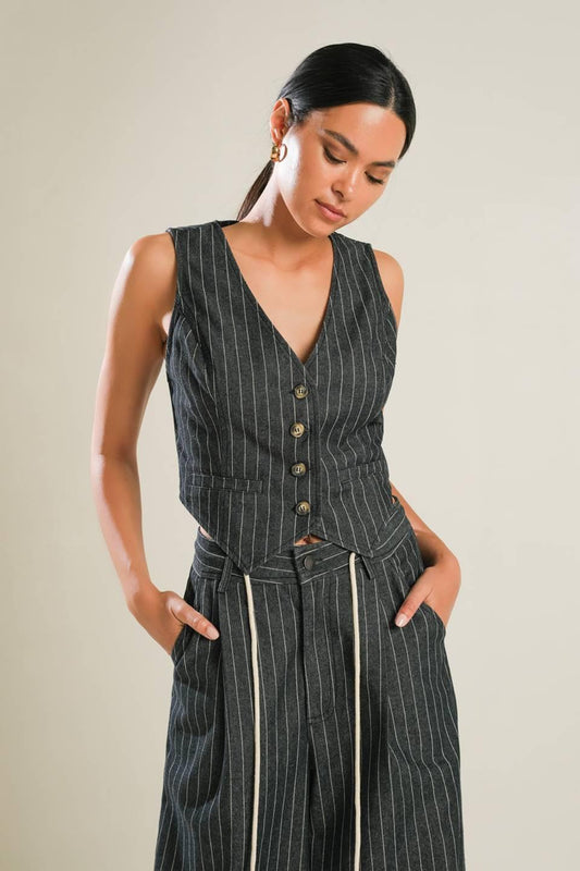 Hazy Days Denim Vest in black, view 1 — Soul Flow Apparel