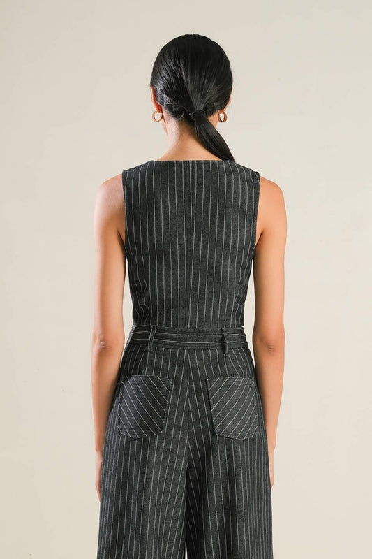 Hazy Days Denim Vest in black, view 2 — Soul Flow Apparel