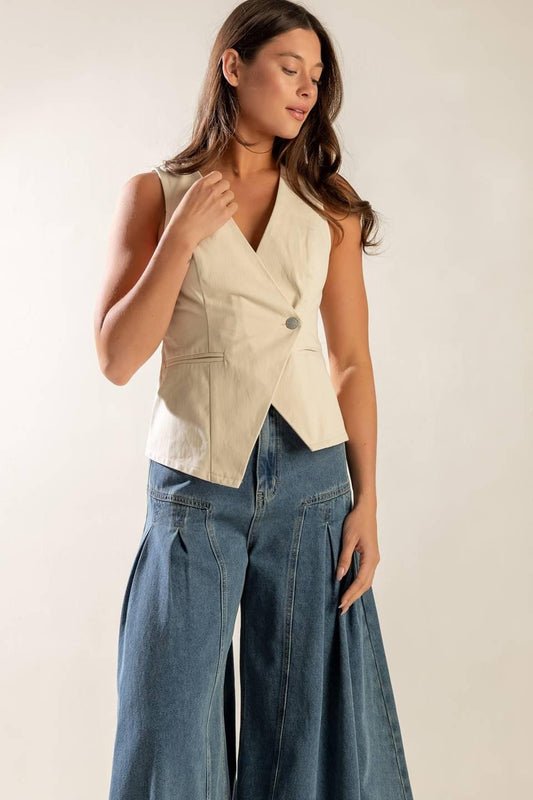 Undeniable Growth Woven Vest in ecru, view 2 — Soul Flow Apparel