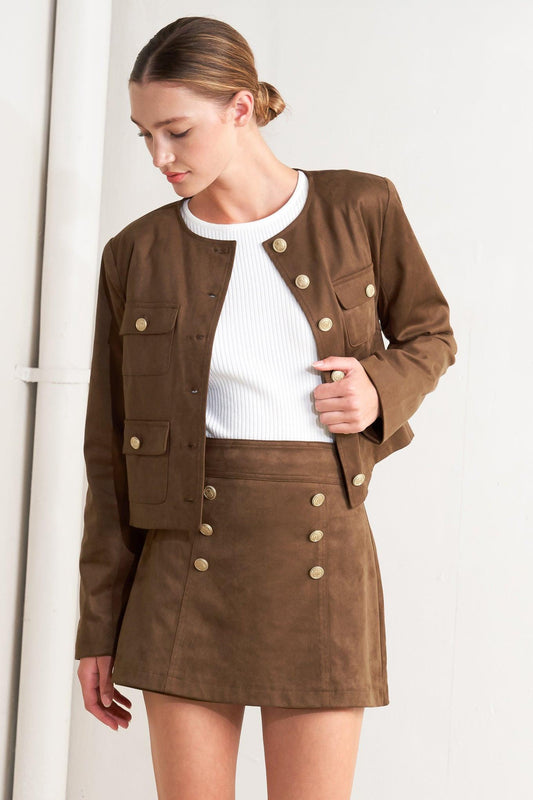 Heritage Utility Faux Suede Jacket in brown, view 2 — Soul Flow Apparel