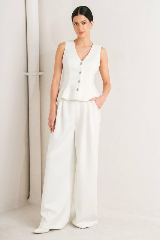 Pure Elegance Woven Vest in white, view 1 — Soul Flow Apparel