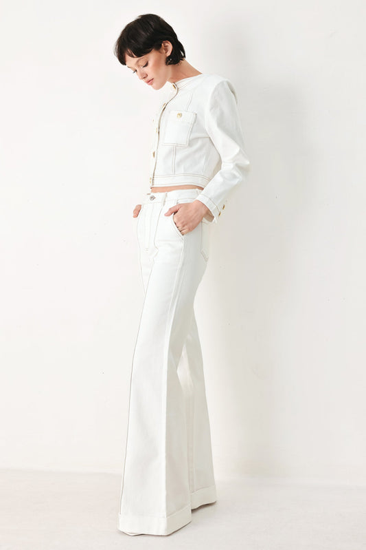 Fifth Street Woven Crop Jacket in off-white, view 2 — Soul Flow Apparel