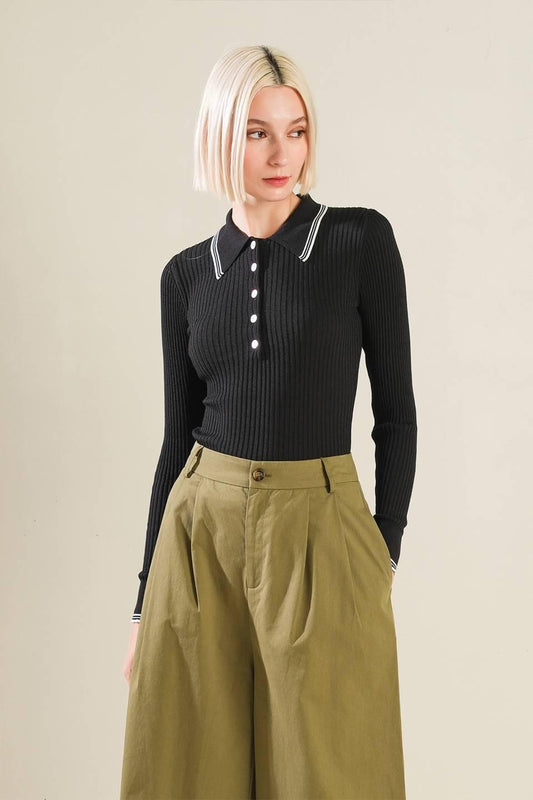 I'll Think About Polo Top in black white, view 1 — Soul Flow Apparel