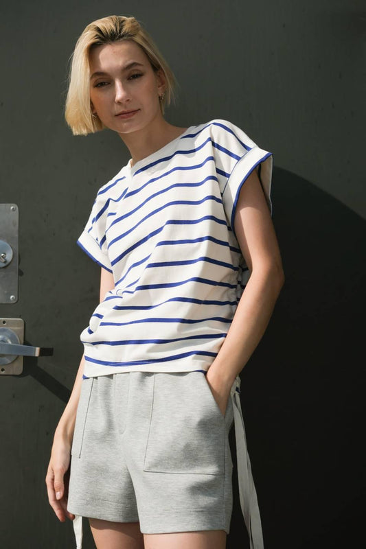 Good Luck Charm Knit Top in white blue, view 1 — Soul Flow Apparel