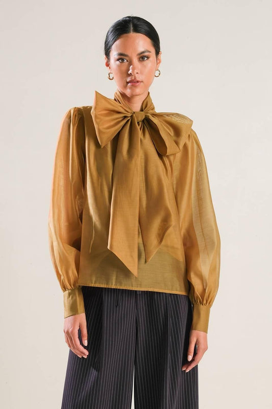 On This Day Organza Top in camel, view 1 — Soul Flow Apparel