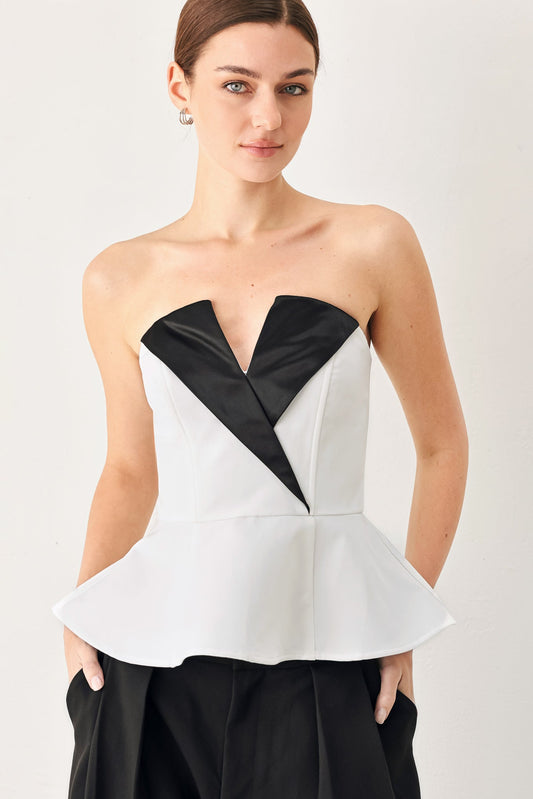 Dress Code Woven Tube Top in white black, view 2 — Soul Flow Apparel