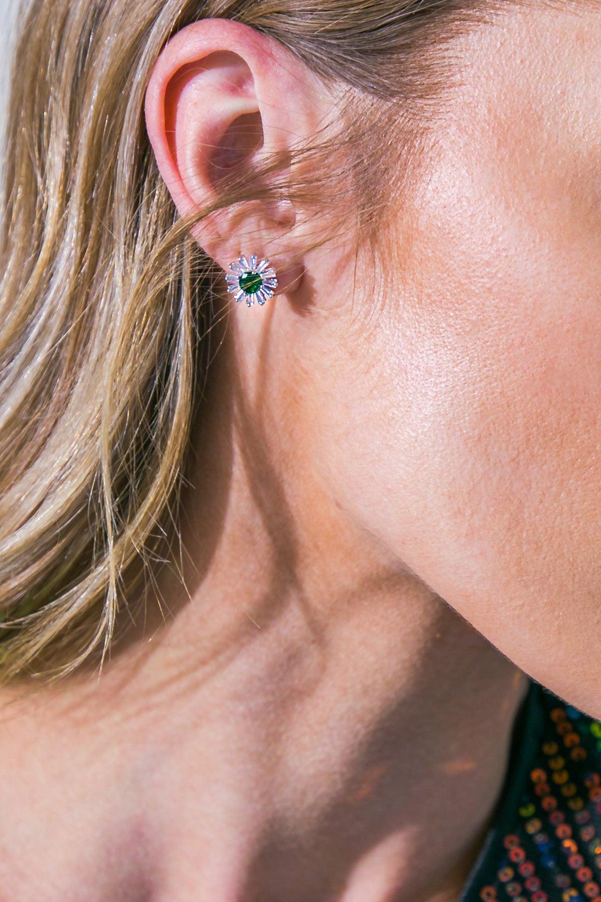Vintage Sunflower Earrings Cubic Zirconia Crafted In Korea