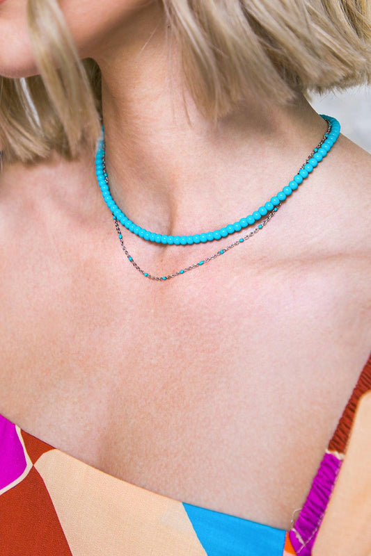 Kingman Turquoise Beaded Choker Necklace 16 Inch Made In Korea Southwest Style