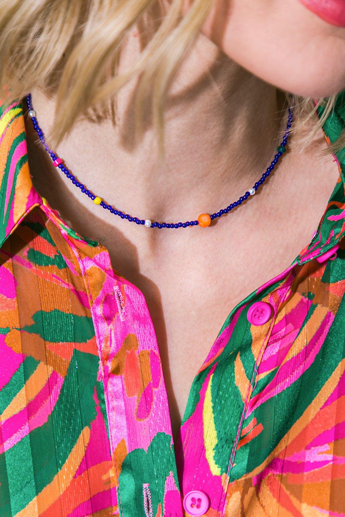 Boho Flex Royal Choker Turquoise Beaded 16 Inch Southwestern Necklace