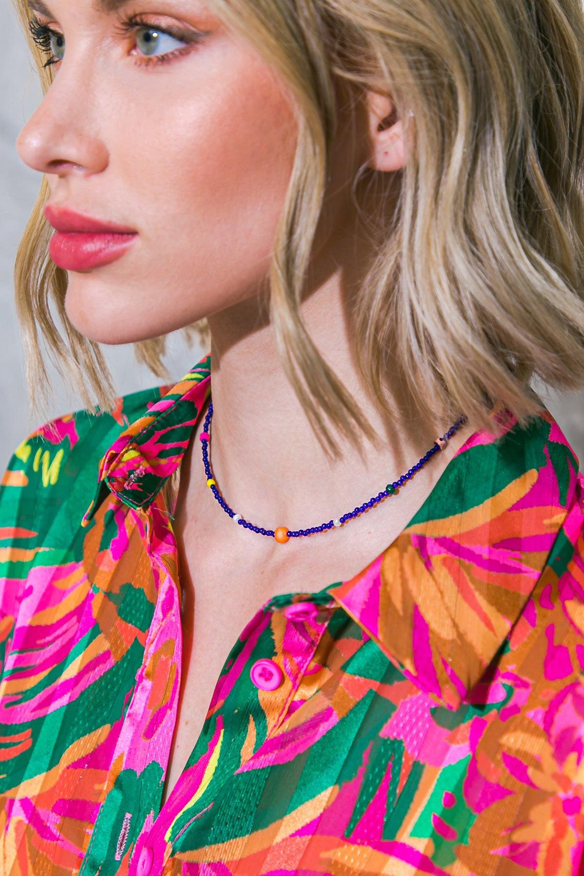Boho Flex Royal Choker Turquoise Beaded 16 Inch Southwestern Necklace