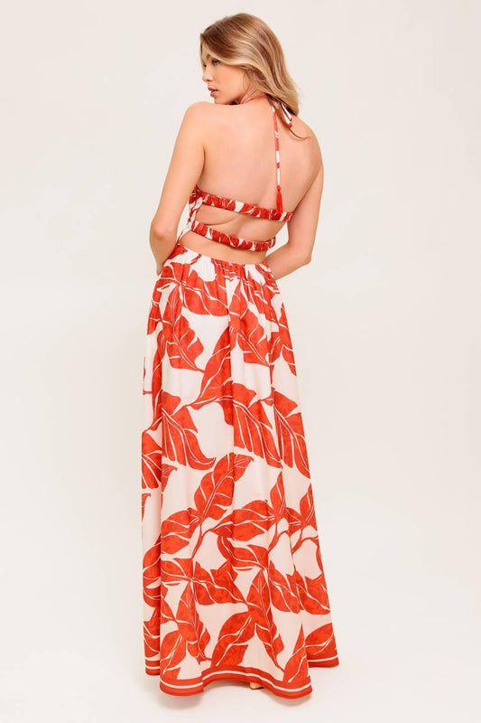 FIRST GLANCE RED WOVEN MIDI DRESS