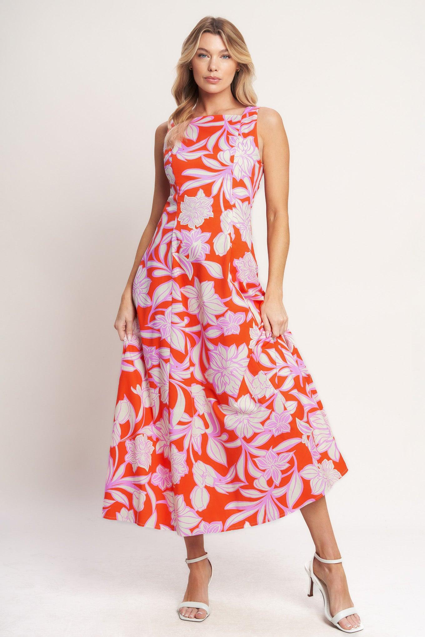 PALM ROMANCE WOVEN MIDI DRESS