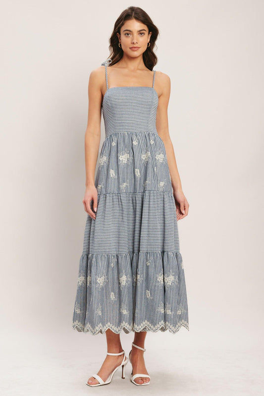 SALT AIR STRIPE WOVEN MIDI DRESS