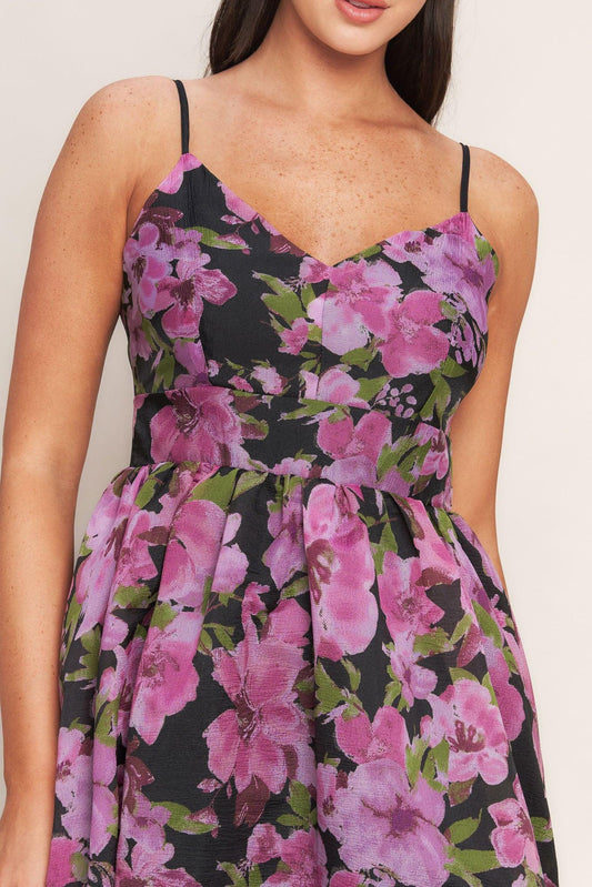 NIGHTFALL BLOSSOM WOVEN MIDI DRESS