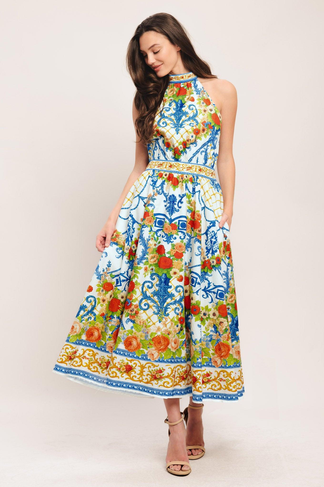 CERAMIC FLORA WOVEN MIDI DRESS