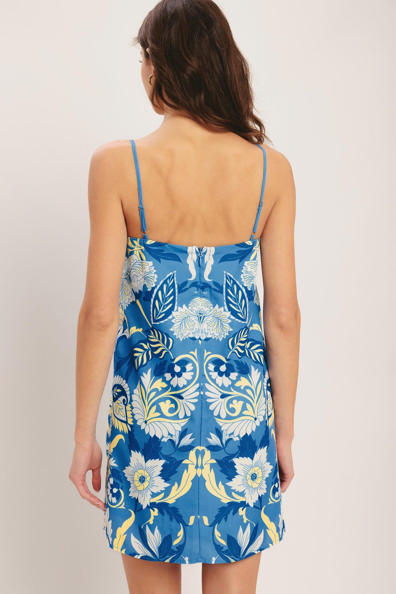 SANTORINI SKY WOVEN MINI SHIFT DRESS