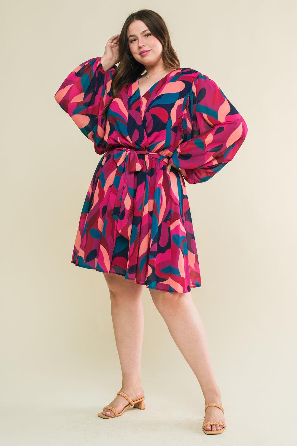 Boston Getaway Woven Mini Dress Surplice Neckline Elasticized Waist Self Tie