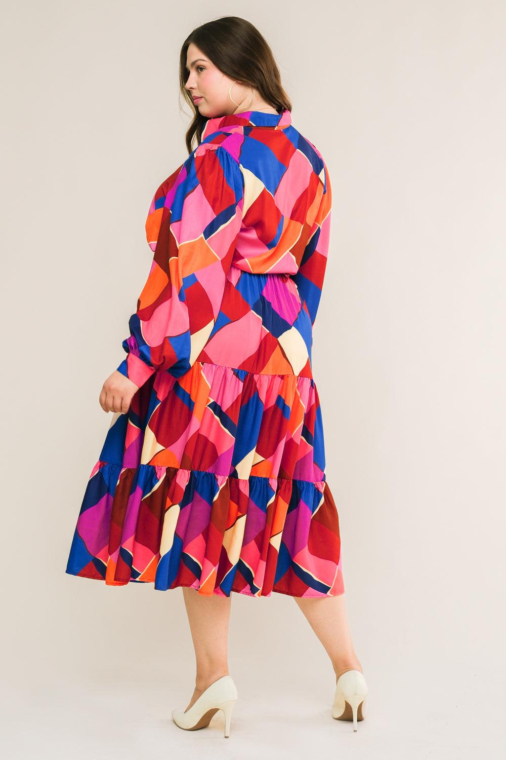 Wise Woman Printed Woven Midi Dress With Shirt Collar And Tiered Skirt