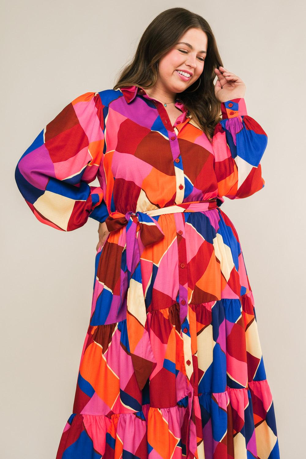 Wise Woman Printed Woven Midi Dress With Shirt Collar And Tiered Skirt