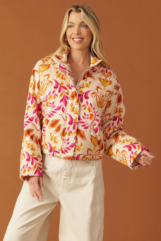New Moon Rising Puff Jacket in ivory, view 2 — Soul Flow Apparel