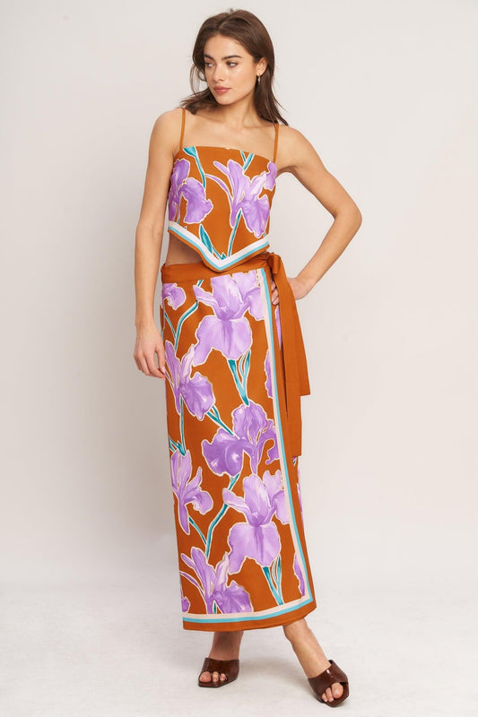 SUMMER IRIS WOVEN MIDI WRAP SKIRT