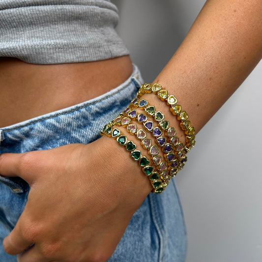 Stretchy Bezel Heart Bracelet Purple, view 921 — Soul Flow Apparel