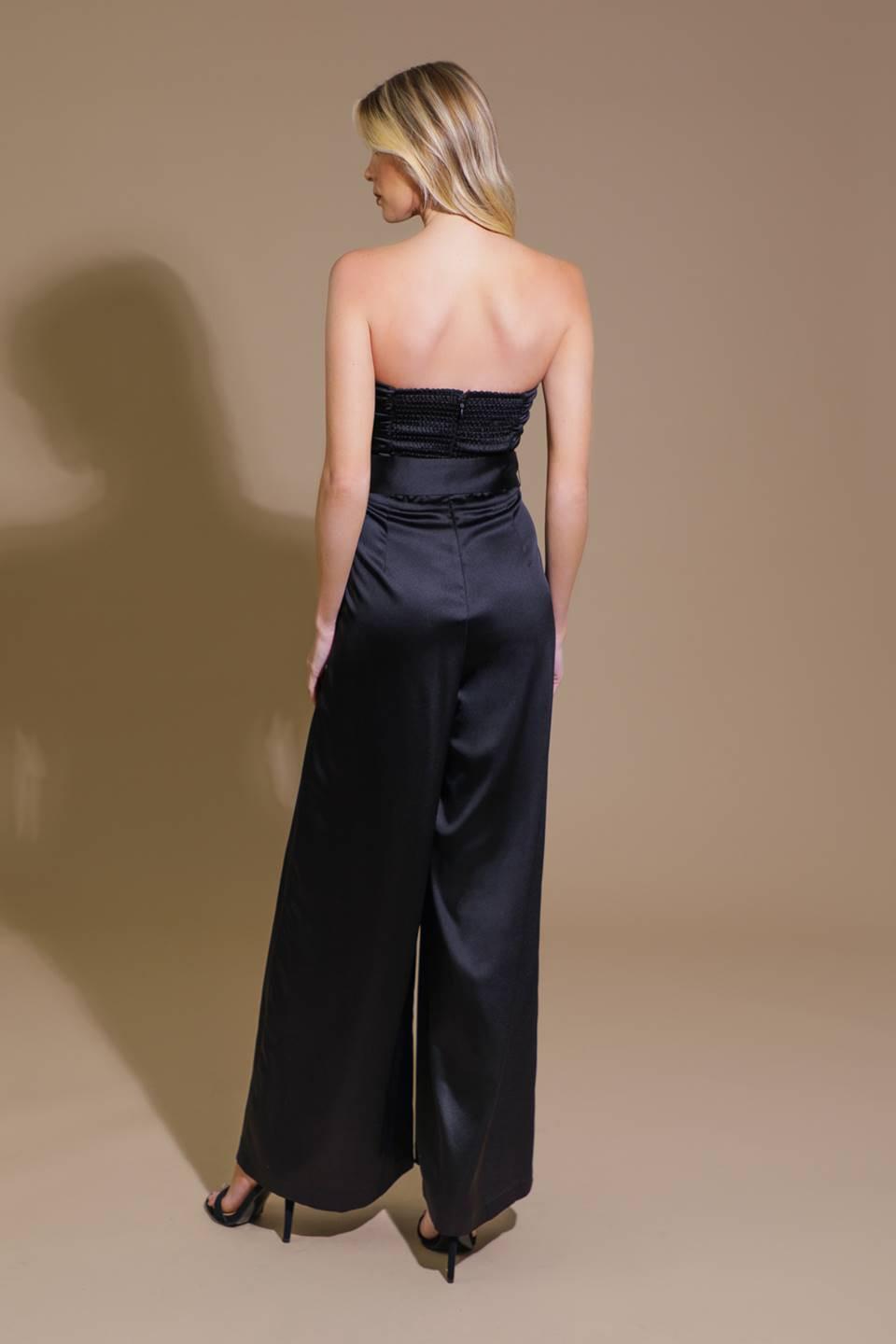 Lost In Your Eyes Woven Jumpsuit With Ruched Bodice And Side Pocket