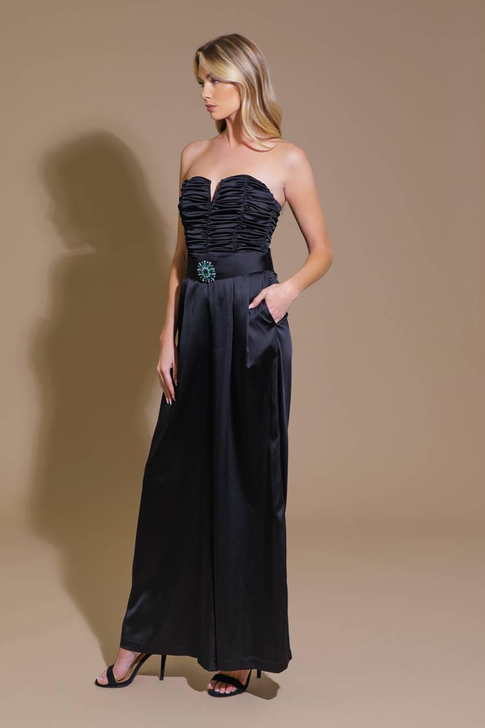 Lost In Your Eyes Woven Jumpsuit With Ruched Bodice And Side Pocket