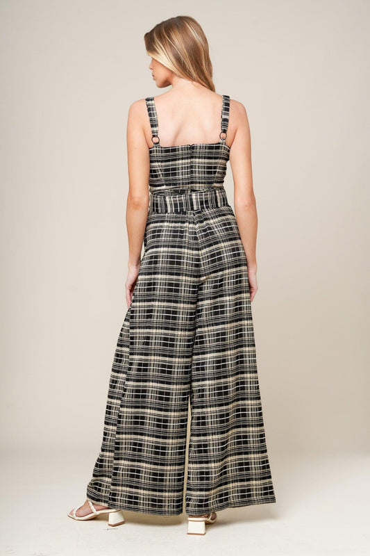 SAND DUNE WOVEN PLAID JUMPSUIT