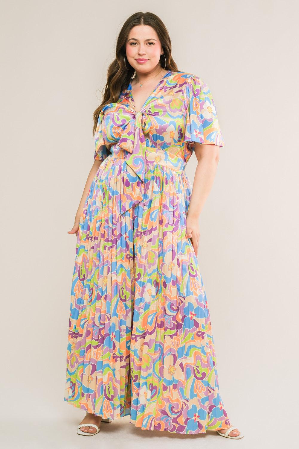 Secret Place Woven Jumpsuit With Shirt Collar V Neck And Pleated Wide Leg Pants