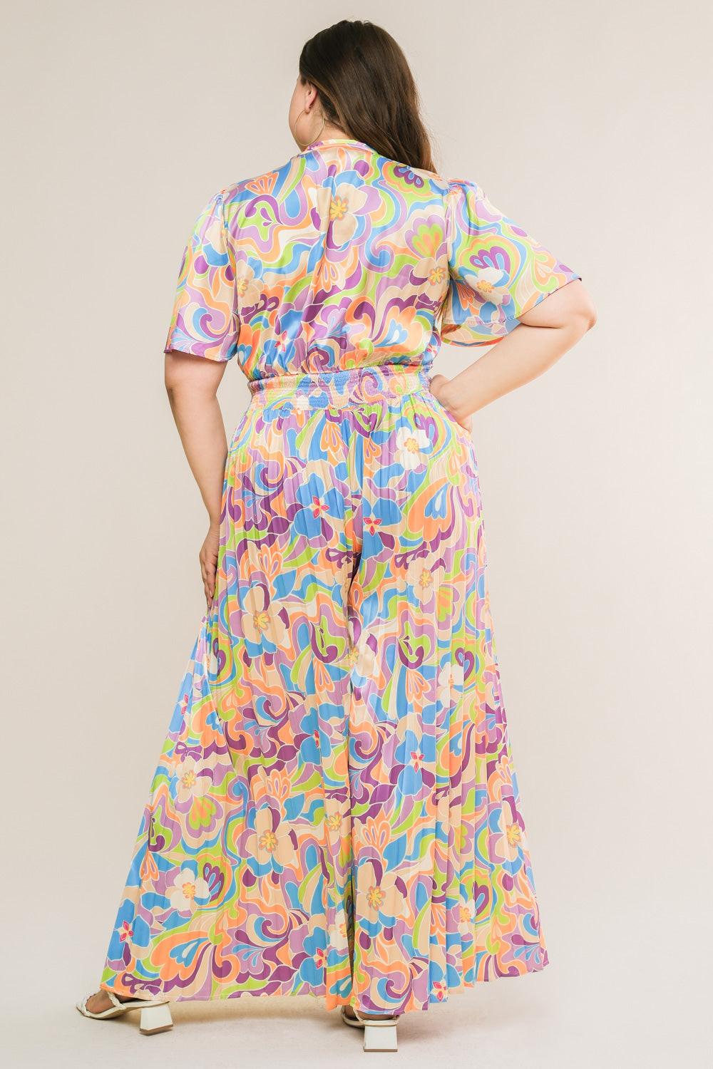 Secret Place Woven Jumpsuit With Shirt Collar V Neck And Pleated Wide Leg Pants