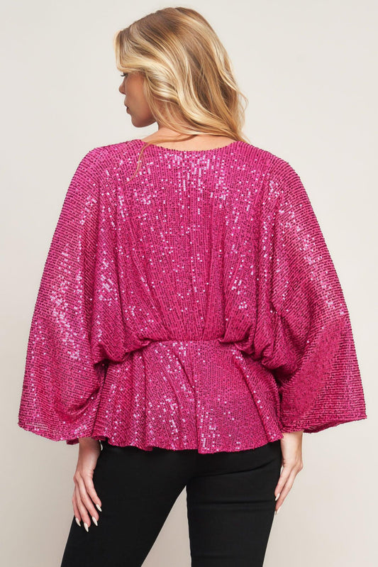 Start of Forever Sequin Top in fuchsia, view 2 — Soul Flow Apparel