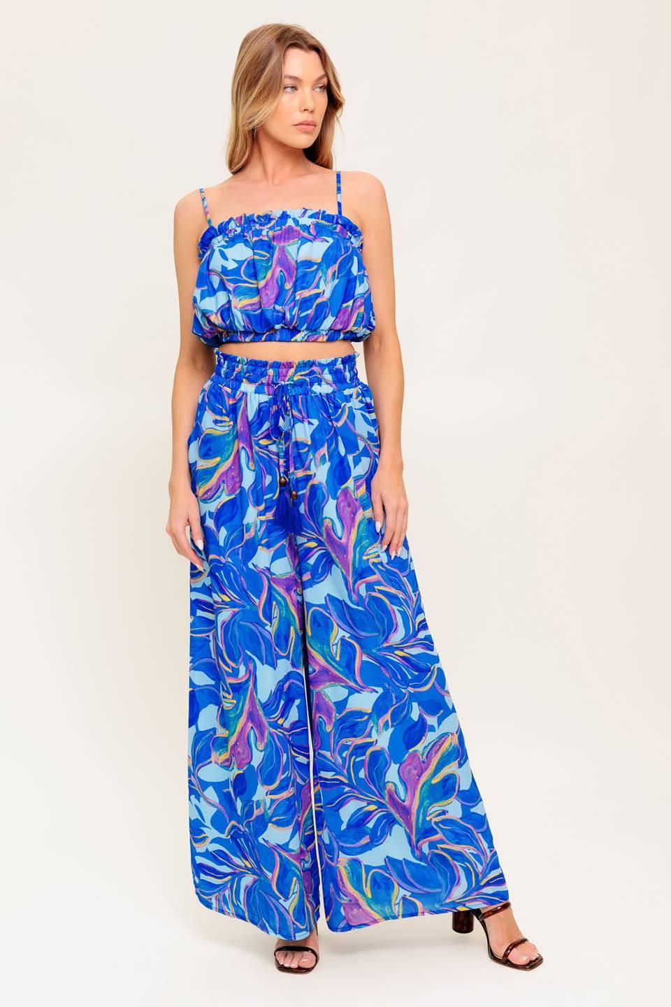 CHERISHED KISS BLUE WOVEN TOP AND PANTS SET