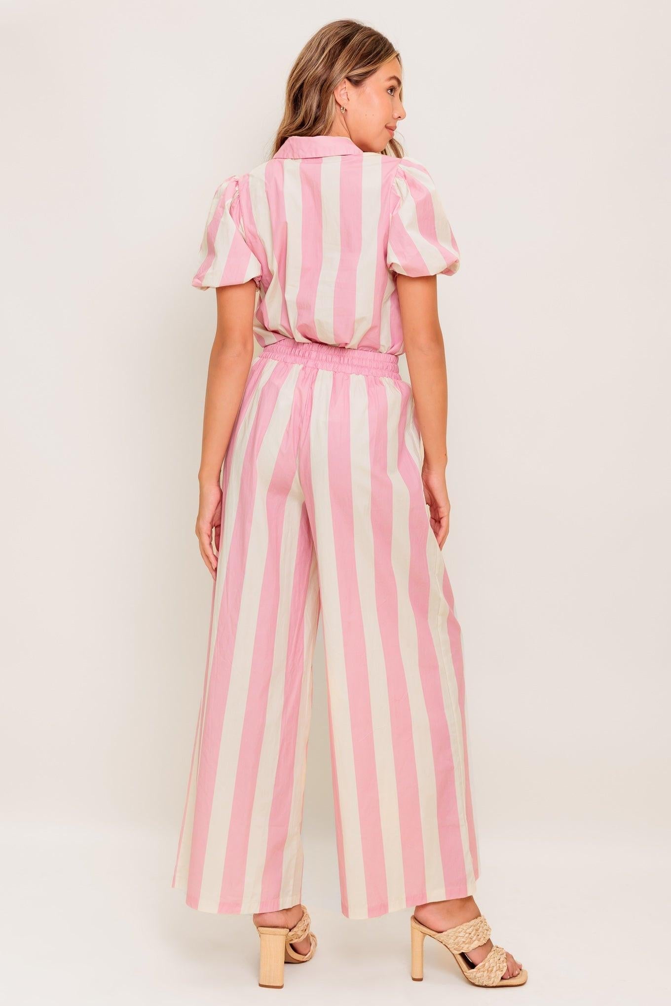 WINK & WALK STRIPE WOVEN TOP AND PANT SET