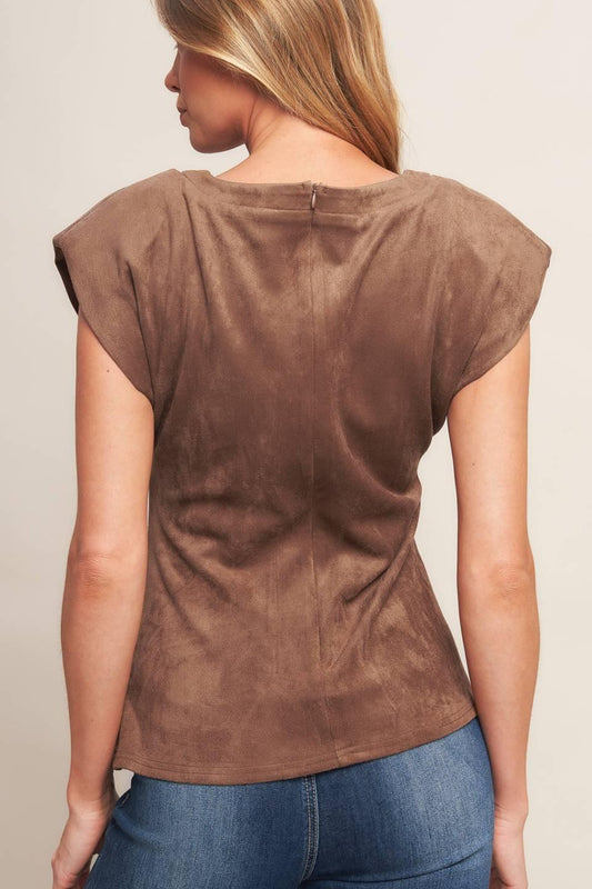 My Everyday Best Faux Suede Top in brown, view 7 — Soul Flow Apparel