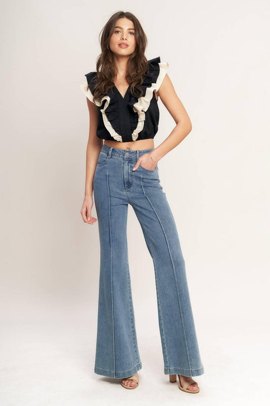 Gallery Contrast Woven Crop Top in black cream, view 2 — Soul Flow Apparel