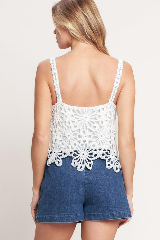 Sunlit Lace Story Crochet Lace Top in off-white, view 4 — Soul Flow Apparel