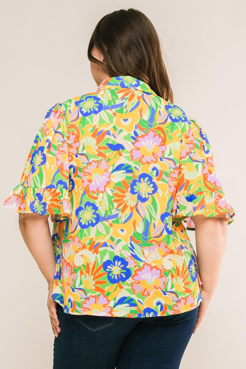 Ready to Get Away Woven Top with Short Sleeves and Ruffle Hem Polyester