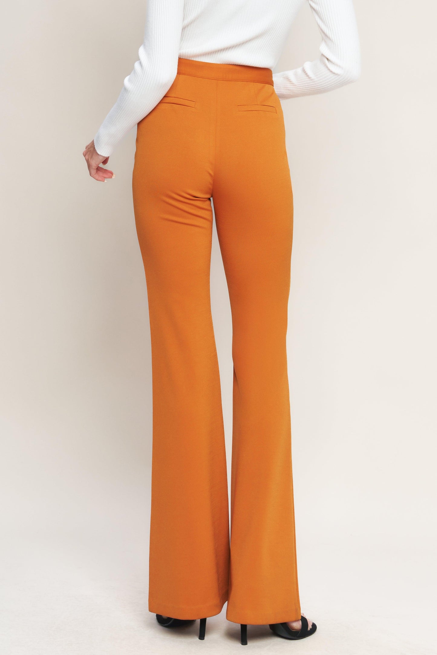 Depths Of Beauty Flare Pants High Rise Wide Leg Front Zipper Closure