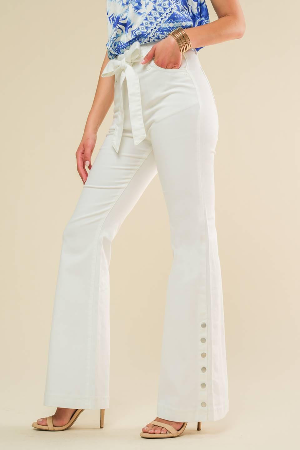 Forever Your Girl White Denim High Waist Bootcut Jeans With Self Tie