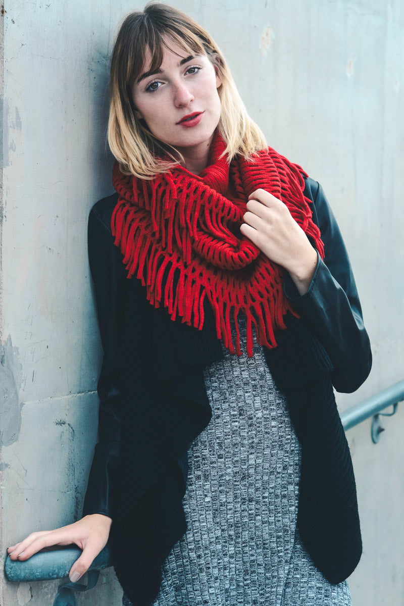 Fuzzy Chenille Tassel Infinity Scarf-Soul Flow Apparel