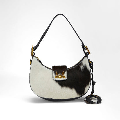 Loyal West HORSE SHOE BAG CHARM IN BLACK & WHITE COWHIDE