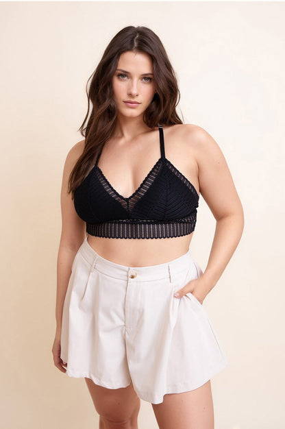 Plus size boho bralette from Leto Collection featuring lace detailing and adjustable straps